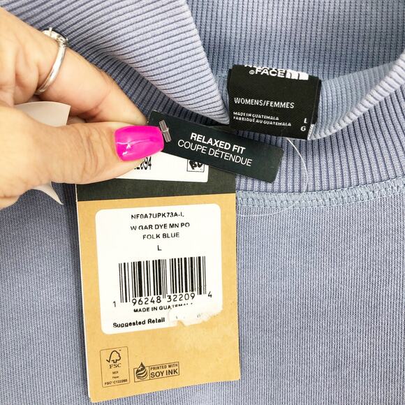 THE NORTH FACE Womens Sweatshirt Large Blue Garment Dyed Mock Neck NWT - Picture 8 of 11